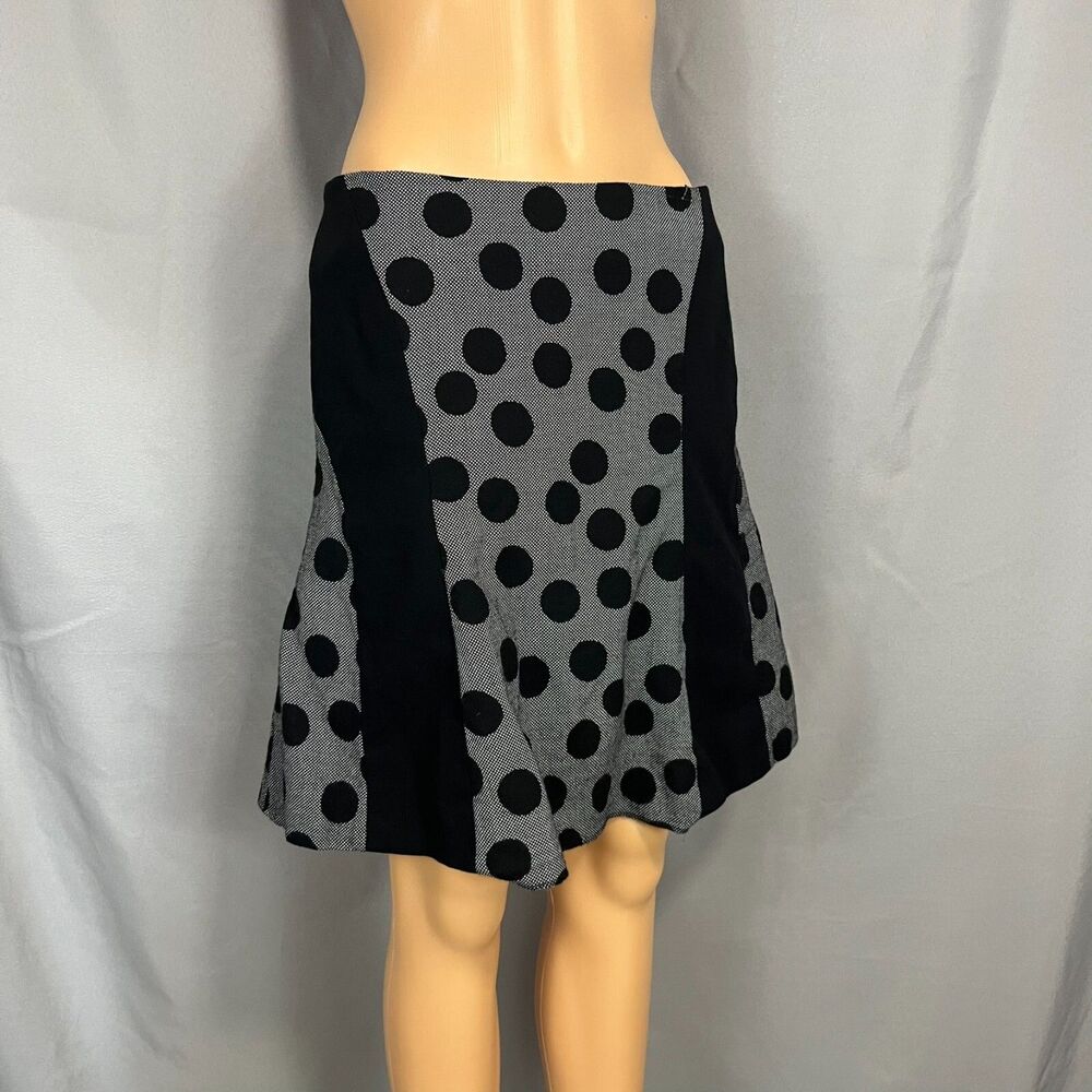 Akris Punto A-Line Skirt Womens 8‎ Black Gray Polka Dot Lined Wool Back Zip